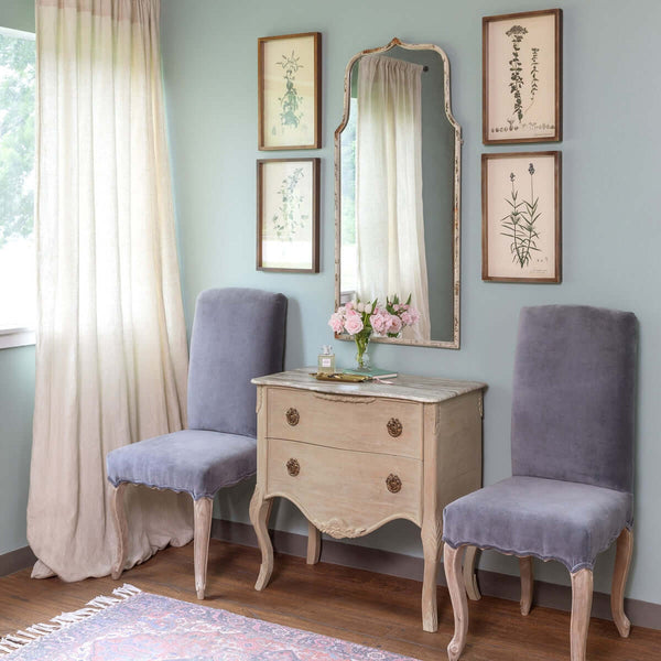 French Country Arch Mirror with Distressed White Frame