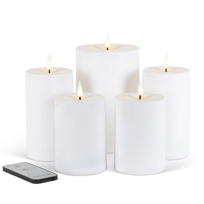 Indoor/Outdoor Flameless Pillar Candles with Remote, Set of 5