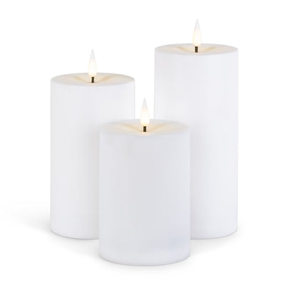 Indoor/Outdoor Flameless Pillar Candles with Remote, Set of 3