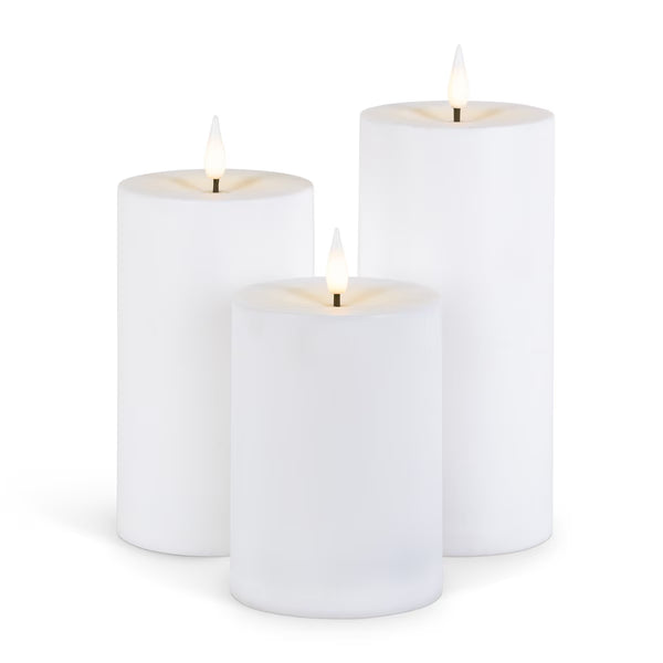 Indoor/Outdoor Flameless Pillar Candles with Remote, Set of 3