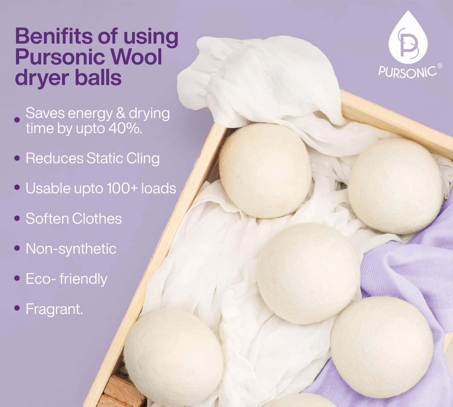 Wool Dryer Balls Bundle - Reusable Laundry Balls Made from Pure New Zealand Wool - Includes Lavender & Peppermint Oils - Gifts for You 'n Me