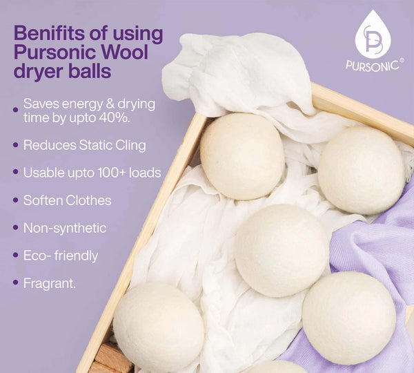 Wool Dryer Balls Bundle - Reusable Laundry Balls Made from Pure New Zealand Wool - Includes Lavender & Peppermint Oils - Gifts for You 'n Me