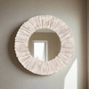 Whitewashed Wood Slat Round Wall Mirror