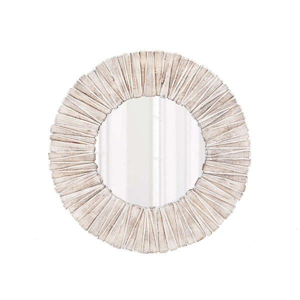 Whitewashed Wood Slat Round Wall Mirror