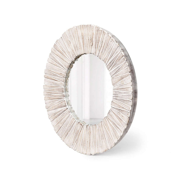 Whitewashed Wood Slat Round Wall Mirror