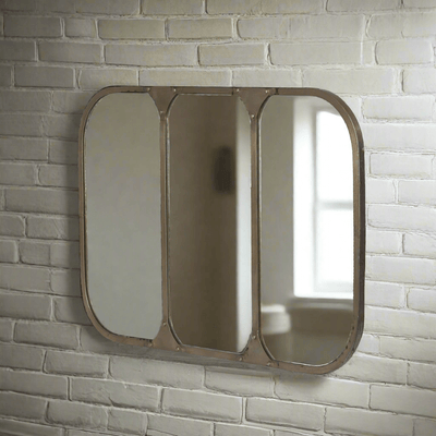 Vintage Industrial Wall Mirror with Aged Brass Metal Frame