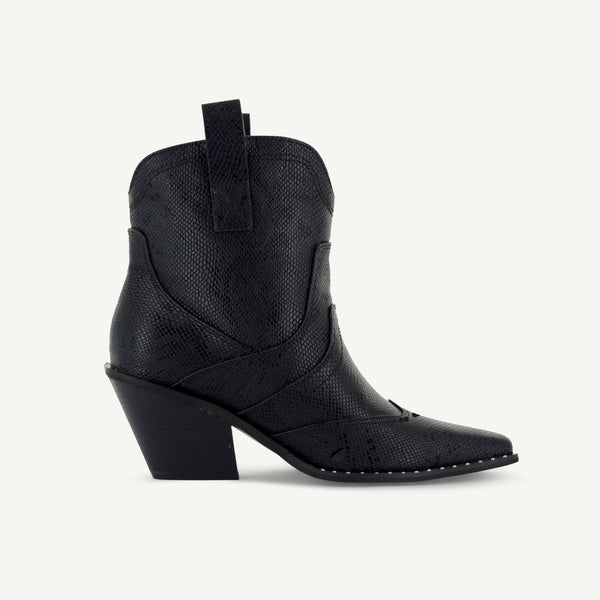 Isabel: Western Bootie - Black Snake