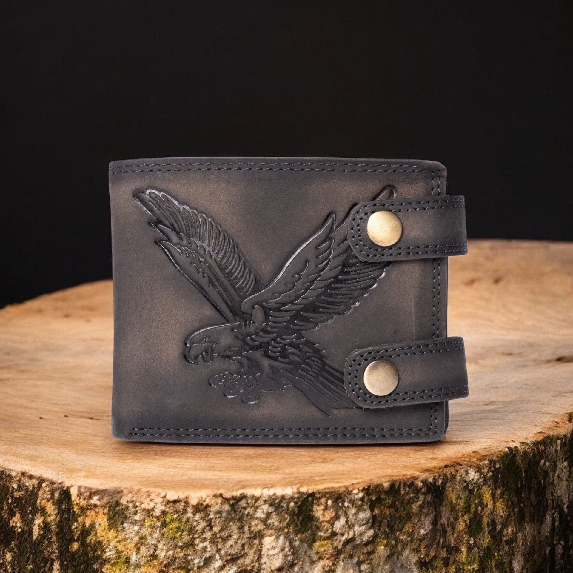 Eagle's Crest Wallet - Black Full Grain Distressed Leather Wallet NAB Leather