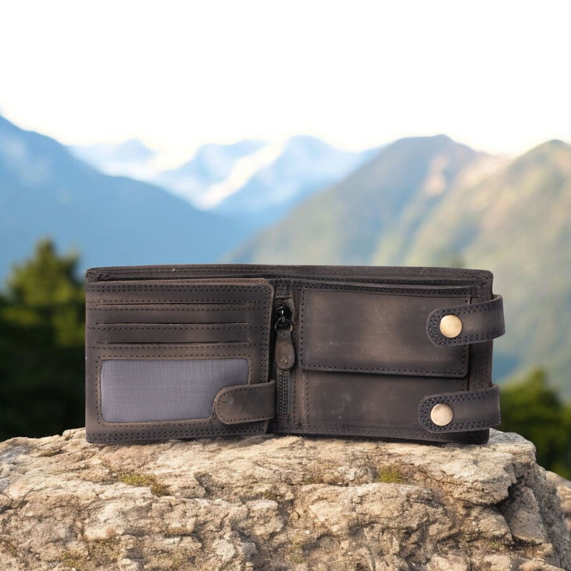 Eagle's Crest Wallet - Black Full Grain Distressed Leather Wallet NAB Leather