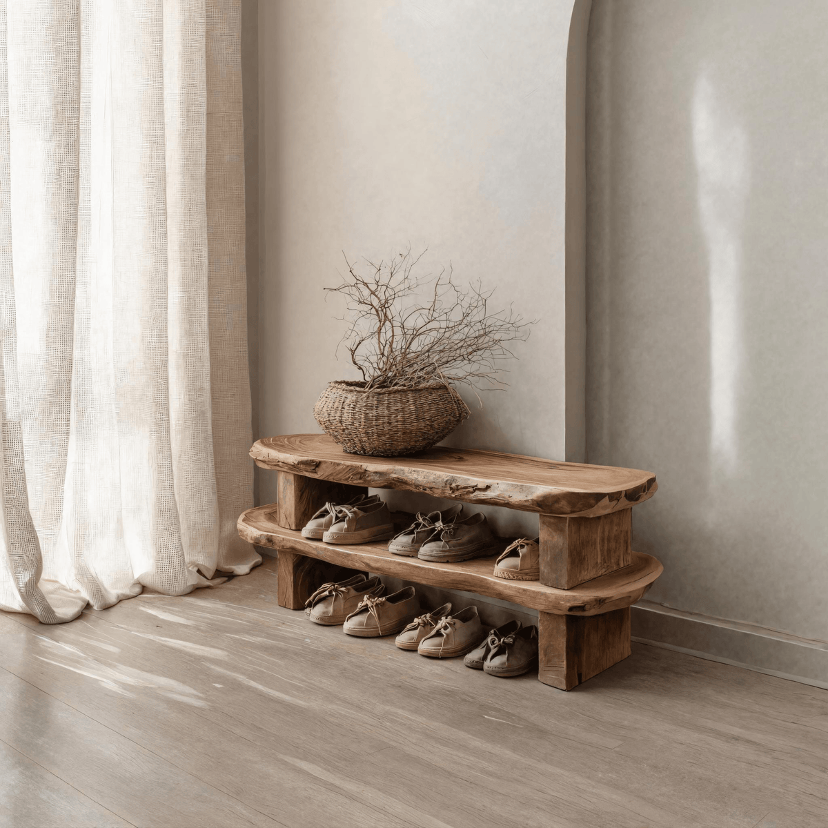 Earthline Live Edge Solid Wood Shoe Rack