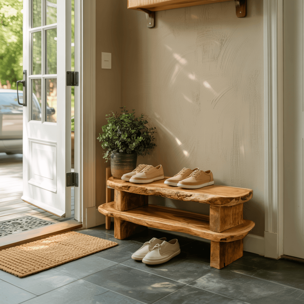 Earthline Live Edge Solid Wood Shoe Rack