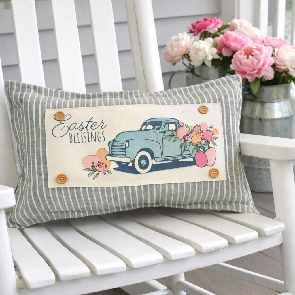 PILLOW ONLY (with fluffy insert): Galvinized Charcoal/Cream Farm Stripes: RECTANGLE CREAM/ DARK CHARCOALSTRIPES PILLOW (with insert)
