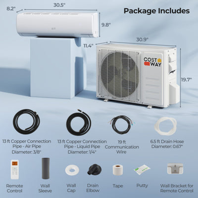 EchoCool Series 11500 BTU 208/230V Mini Split Air Conditioner and Heater Pump System