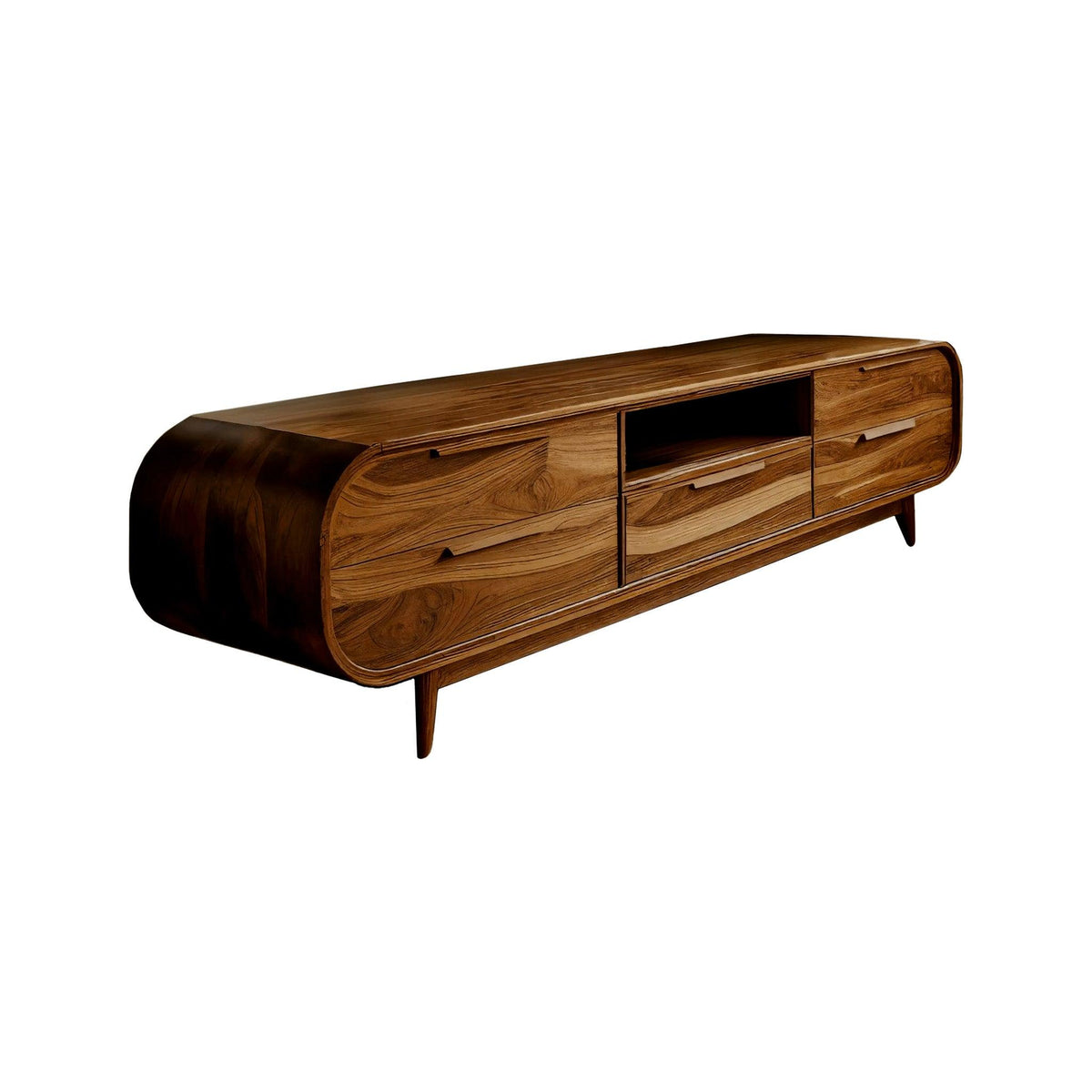 Echra Mid-Century Handcrafted Solid Wood TV Cabinet with Drawers
