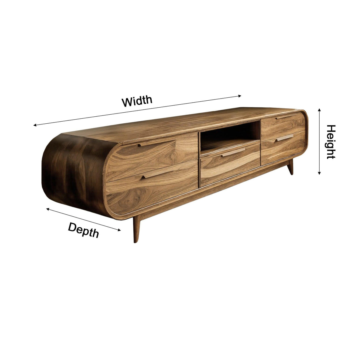 Echra Mid-Century Handcrafted Solid Wood TV Cabinet with Drawers