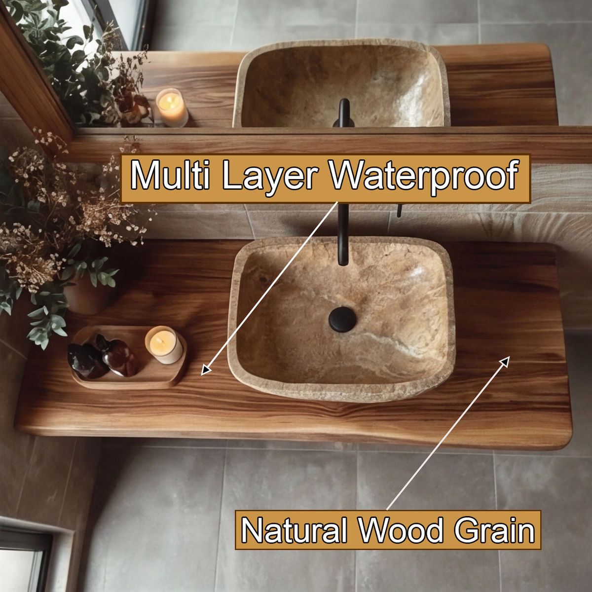 Echra Rustic Handcrafted Solid Wood Floating Bathroom Vanity Slab