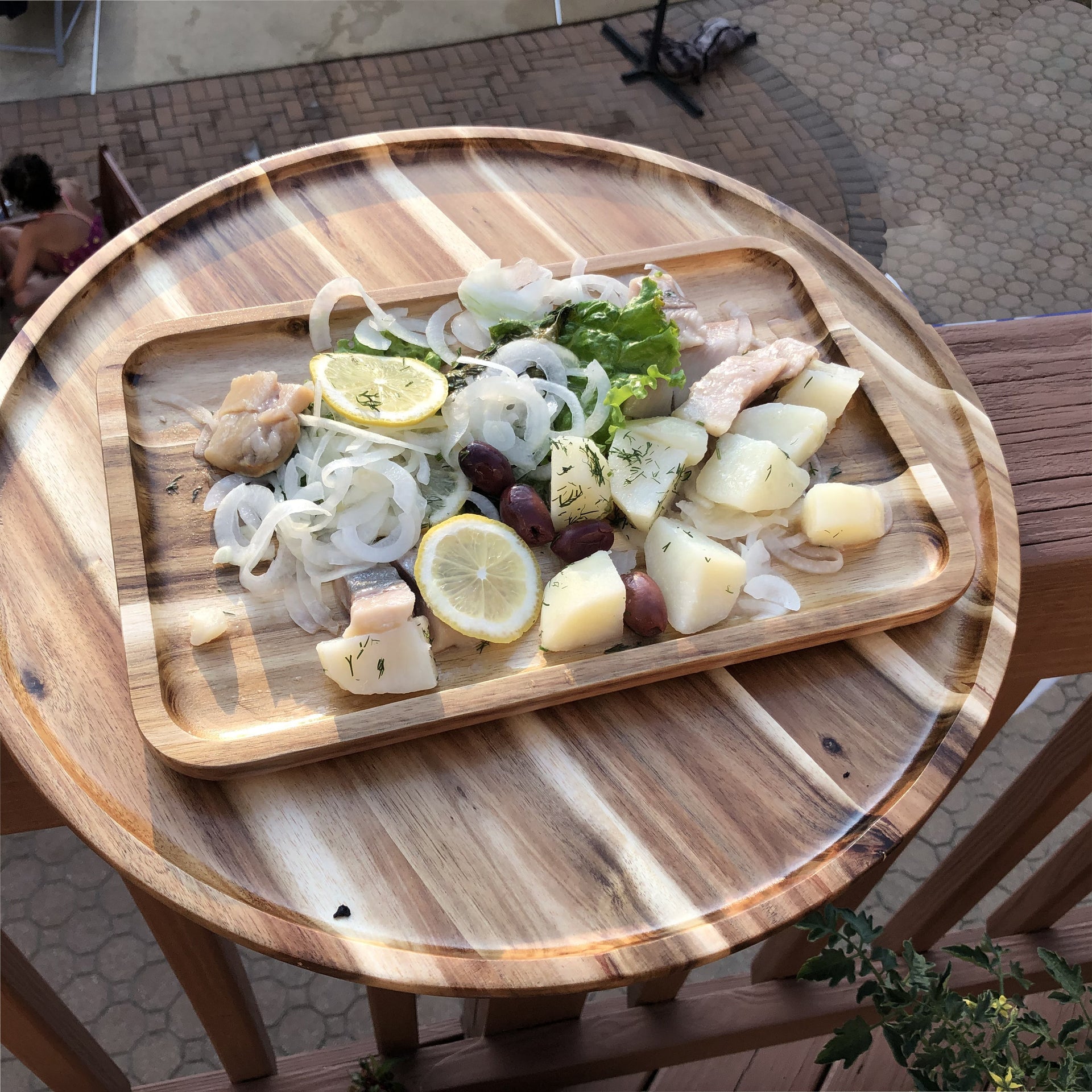 Zavis Green Acacia Wood Round Stackable Plate / Platter 16