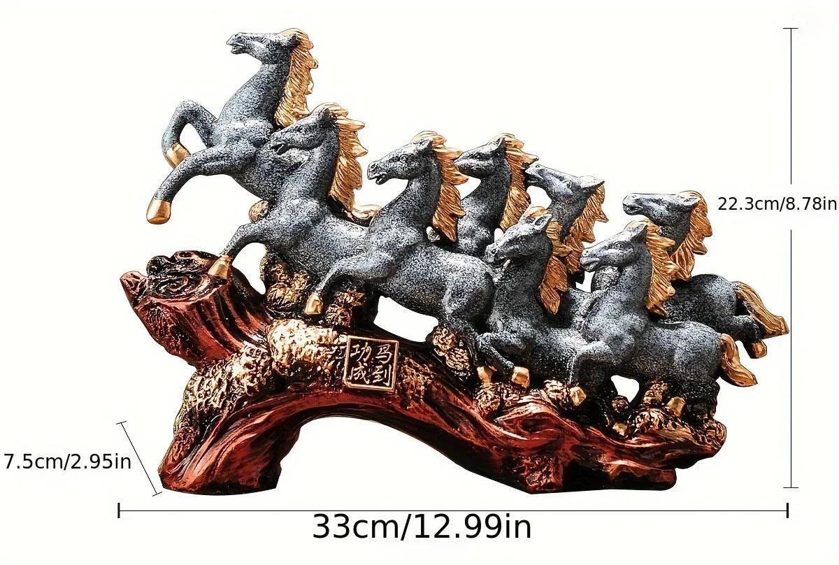 Eight Galloping Horses Resin Sculpture Decorative Table Accent