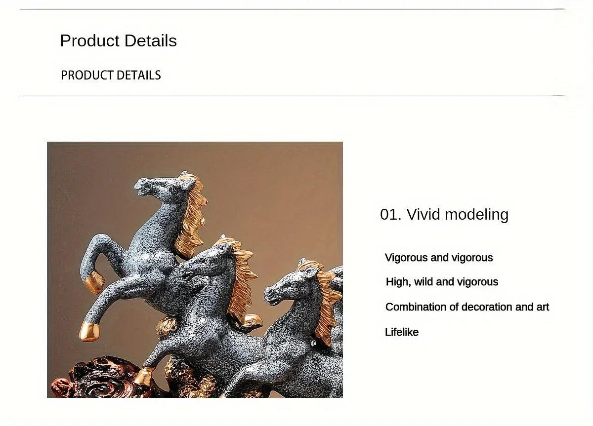 Eight Galloping Horses Resin Sculpture Decorative Table Accent