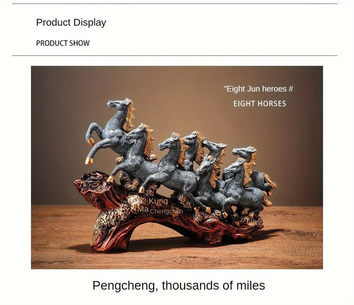 Eight Galloping Horses Resin Sculpture Decorative Table Accent
