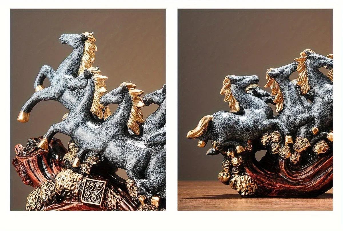 Eight Galloping Horses Resin Sculpture Decorative Table Accent