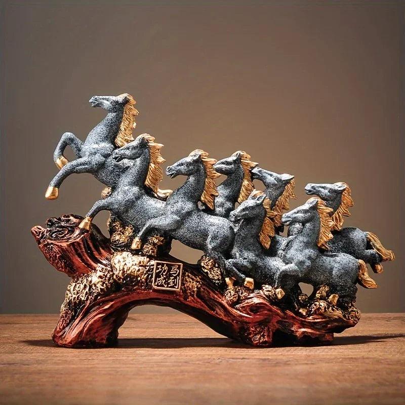 Eight Galloping Horses Resin Sculpture Decorative Table Accent