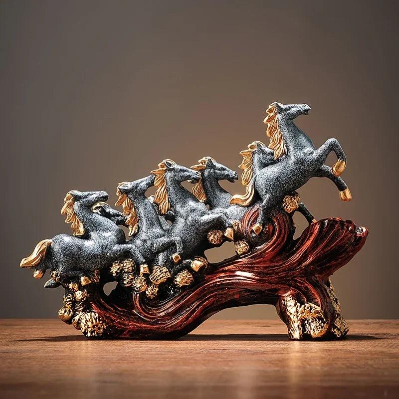 Eight Galloping Horses Resin Sculpture Decorative Table Accent