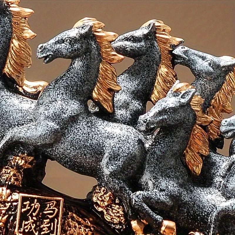 Eight Galloping Horses Resin Sculpture Decorative Table Accent