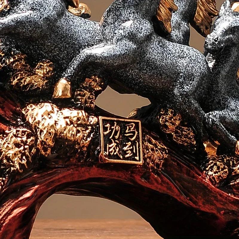 Eight Galloping Horses Resin Sculpture Decorative Table Accent