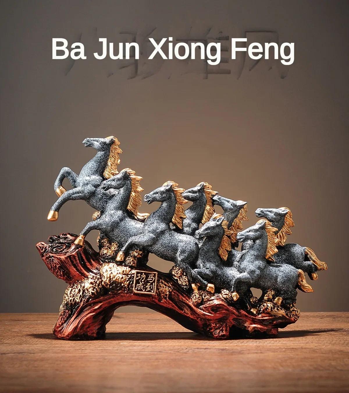 Eight Galloping Horses Resin Sculpture Decorative Table Accent