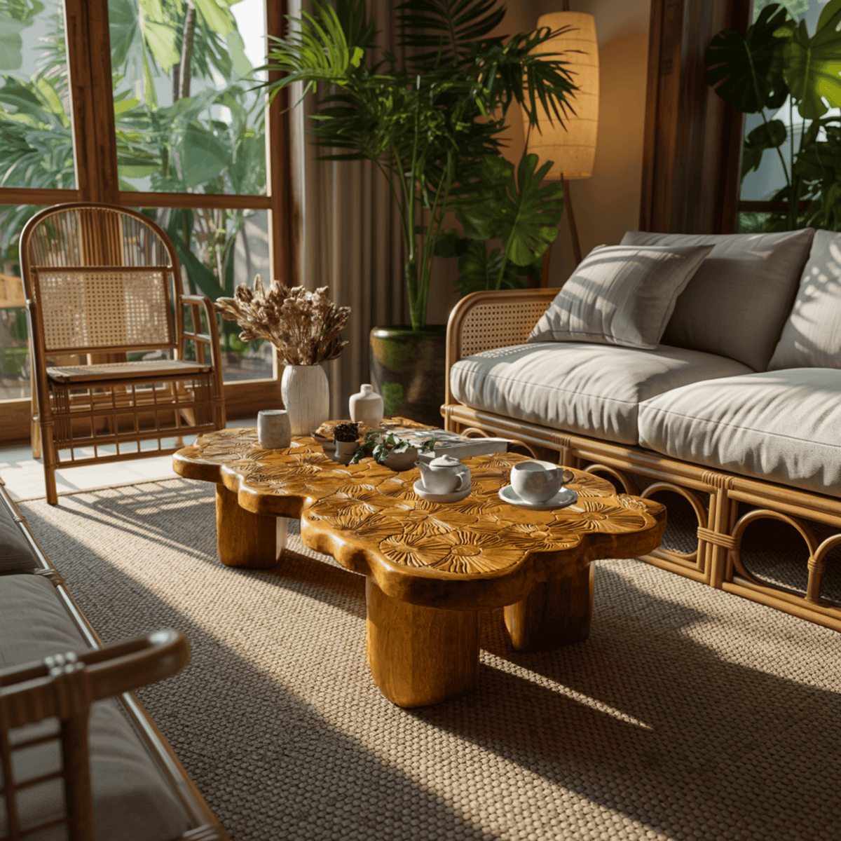 Elara Bloom Solid Wood Coffee Table
