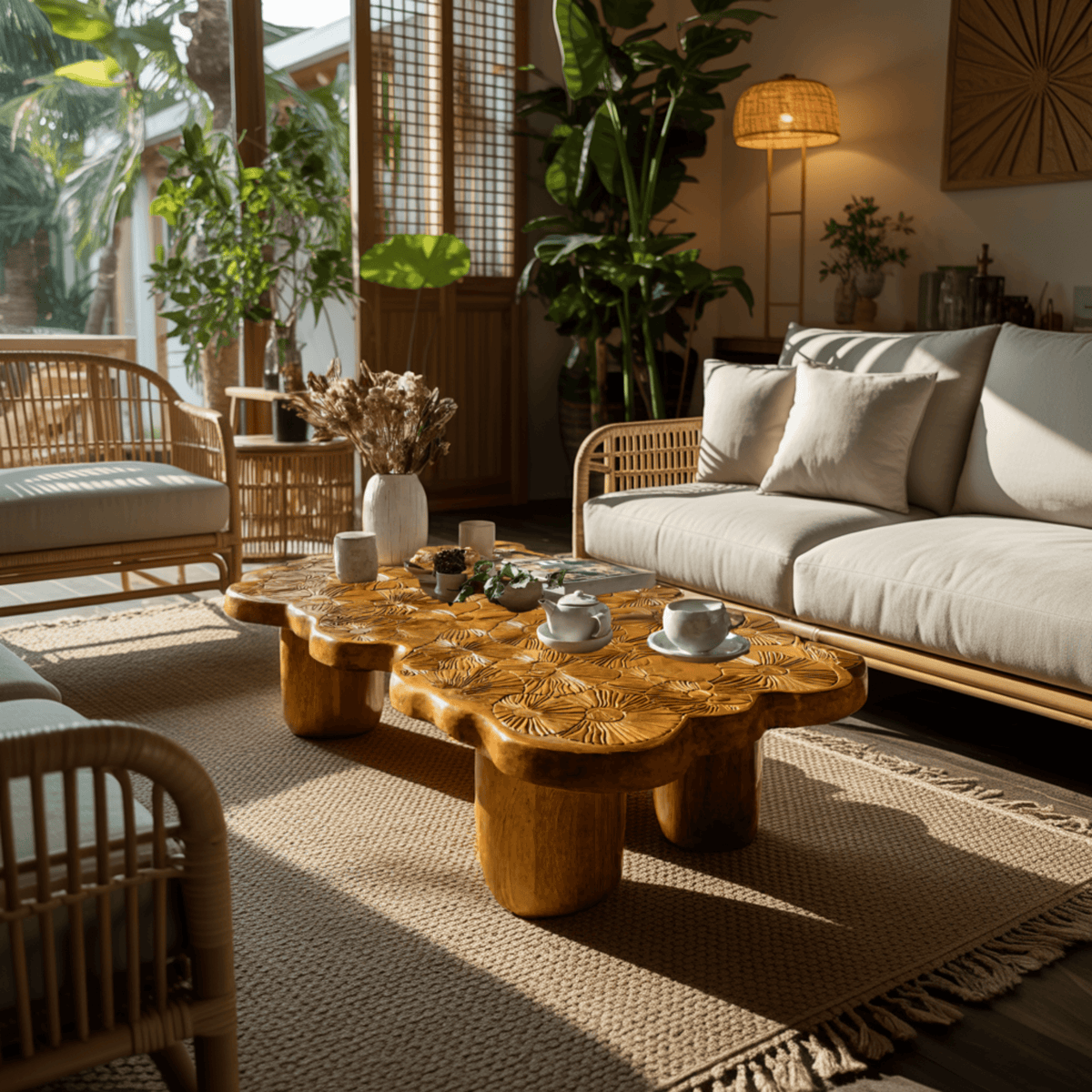 Elara Bloom Solid Wood Coffee Table