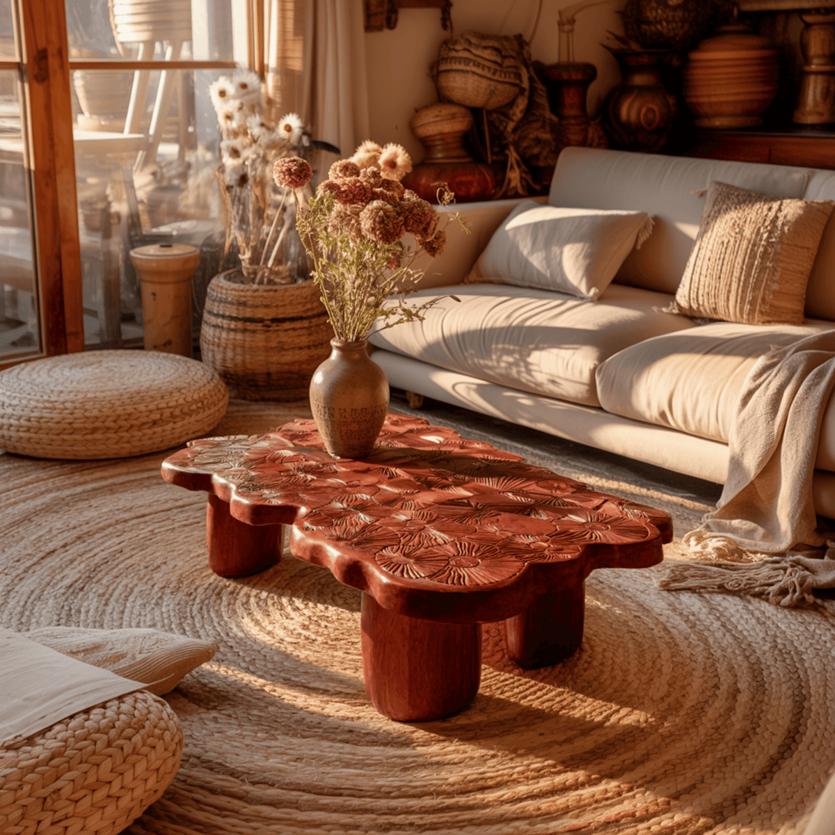 Elara Bloom Solid Wood Coffee Table