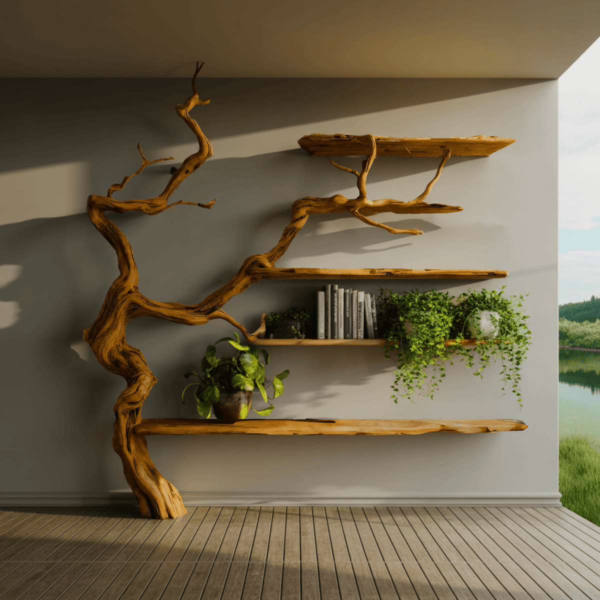 Elara Organic Modern Solid Wood Tree Bookshelf