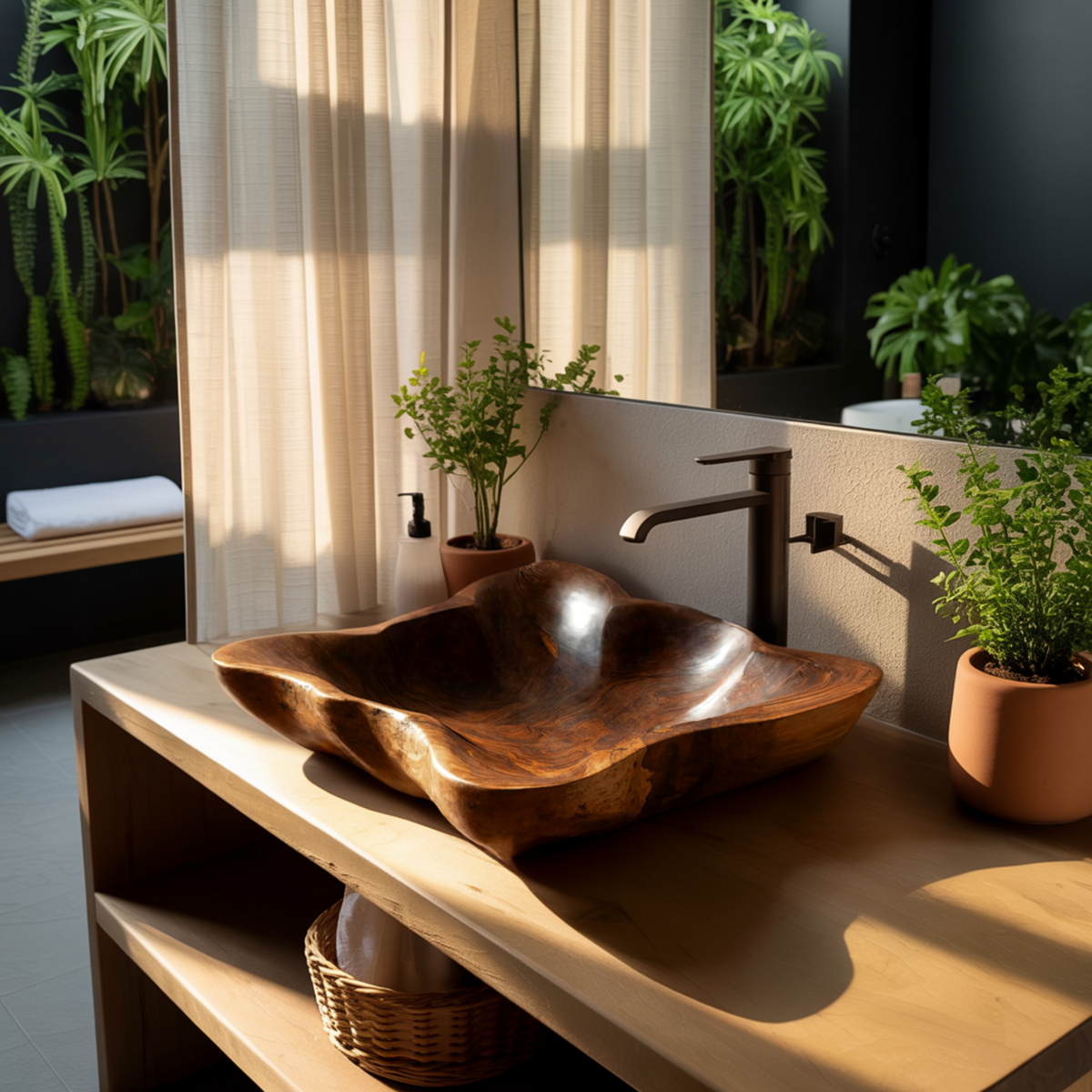 Elarin Bloom Handcrafted Solid Wood Vessel Sink