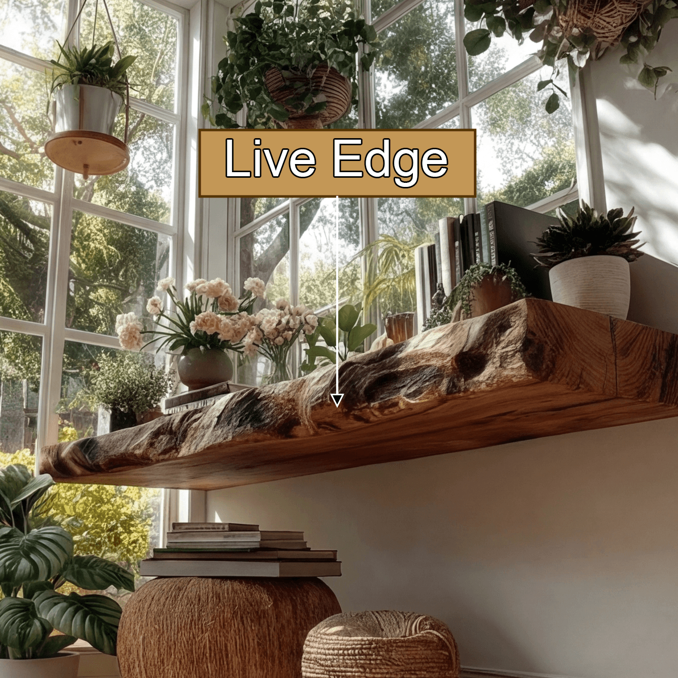 Elarion Live Edge Solid Wood Floating Shelf SPA284713