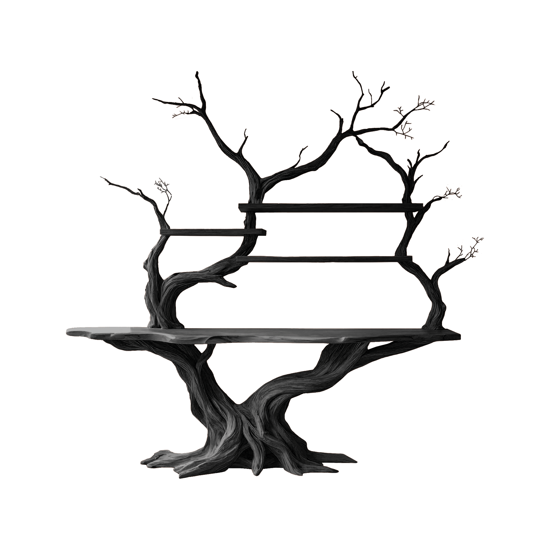 Elarion Tree Trunk Sculpted Solid Wood Console Table with Shelves