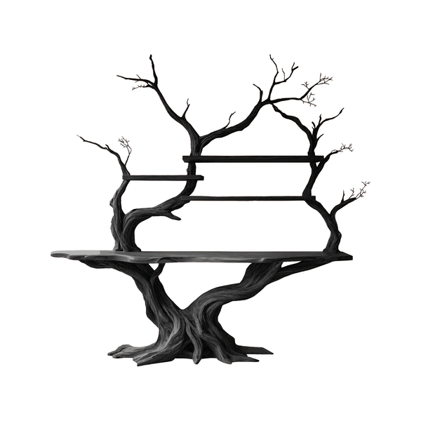 Elarion Tree Trunk Sculpted Solid Wood Console Table with Shelves