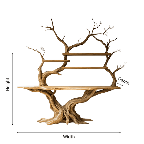 Elarion Tree Trunk Sculpted Solid Wood Console Table with Shelves