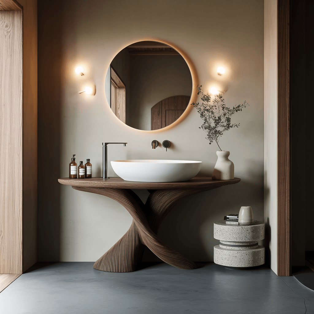Elaris Sculptural Solid Wood Freestanding Bathroom Vanity