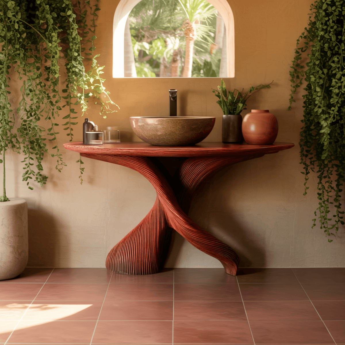 Elaris Sculptural Solid Wood Freestanding Bathroom Vanity