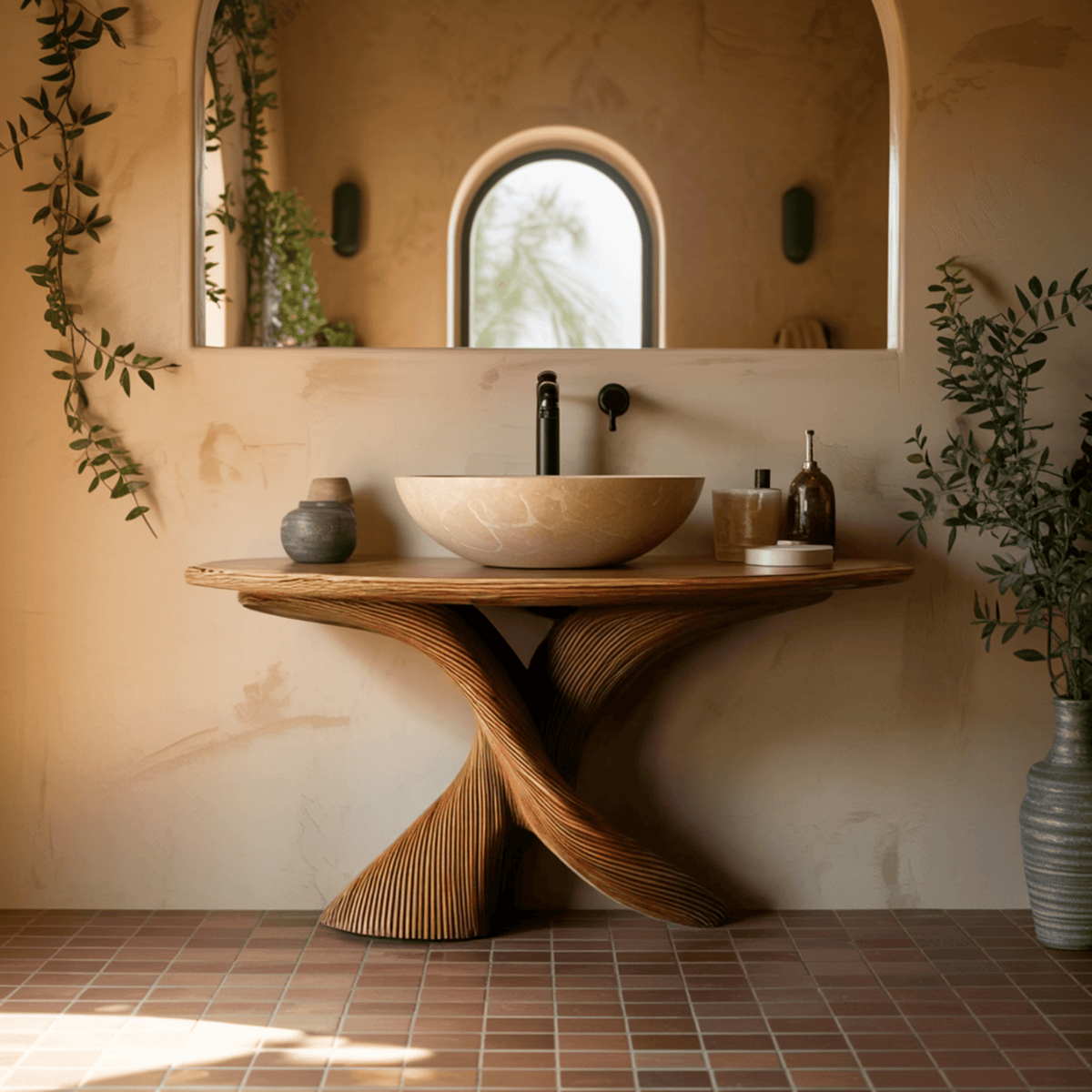 Elaris Sculptural Solid Wood Freestanding Bathroom Vanity