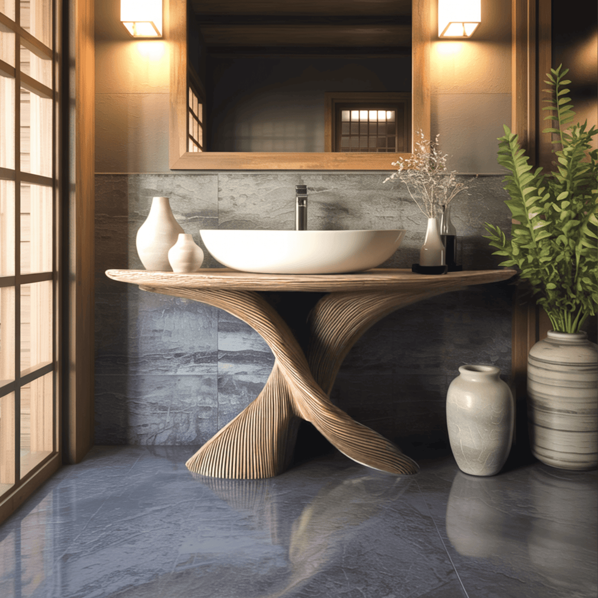 Elaris Sculptural Solid Wood Freestanding Bathroom Vanity