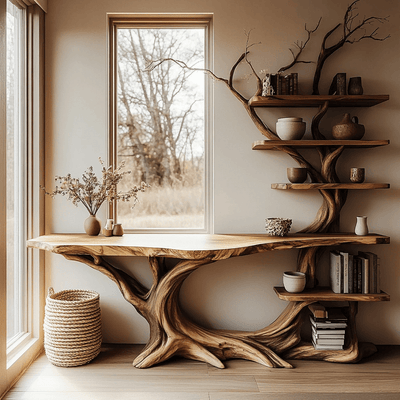 Eldergrove Solid Wood Console Table with Shelves