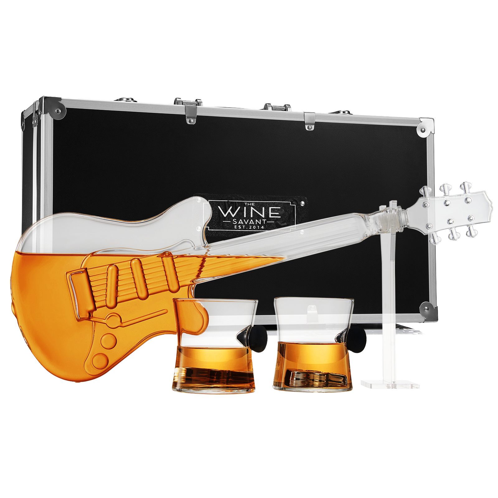 Electric Guitar Whiskey & Wine Decanter with 2 Pick Whiskey Glasses, Acrylic Stand & Case - 34 OZ Glass 16