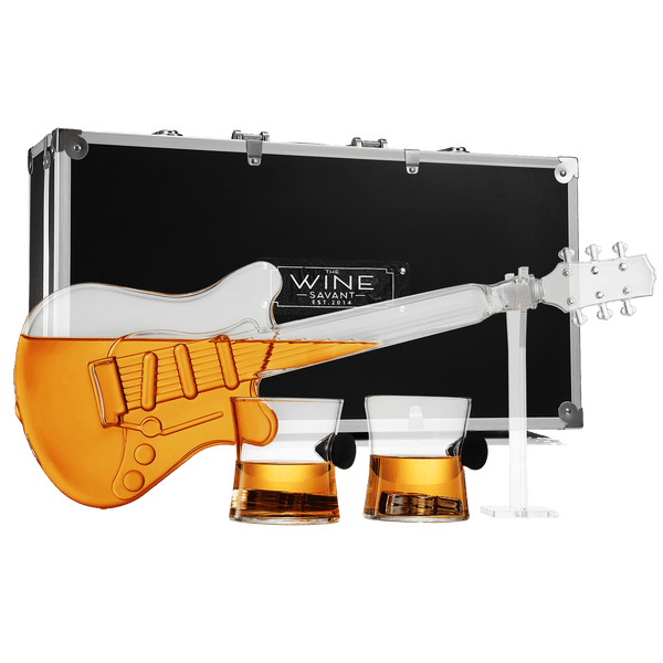 Electric Guitar Whiskey & Wine Decanter with 2 Pick Whiskey Glasses, Acrylic Stand & Case - 34 OZ Glass 16