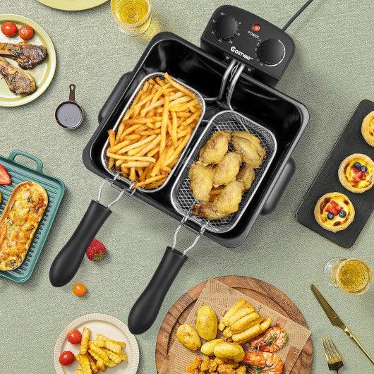 Electric Deep Fryer 5.3QT/21-Cup Stainless Steel 1700W with Triple Basket-Silver
