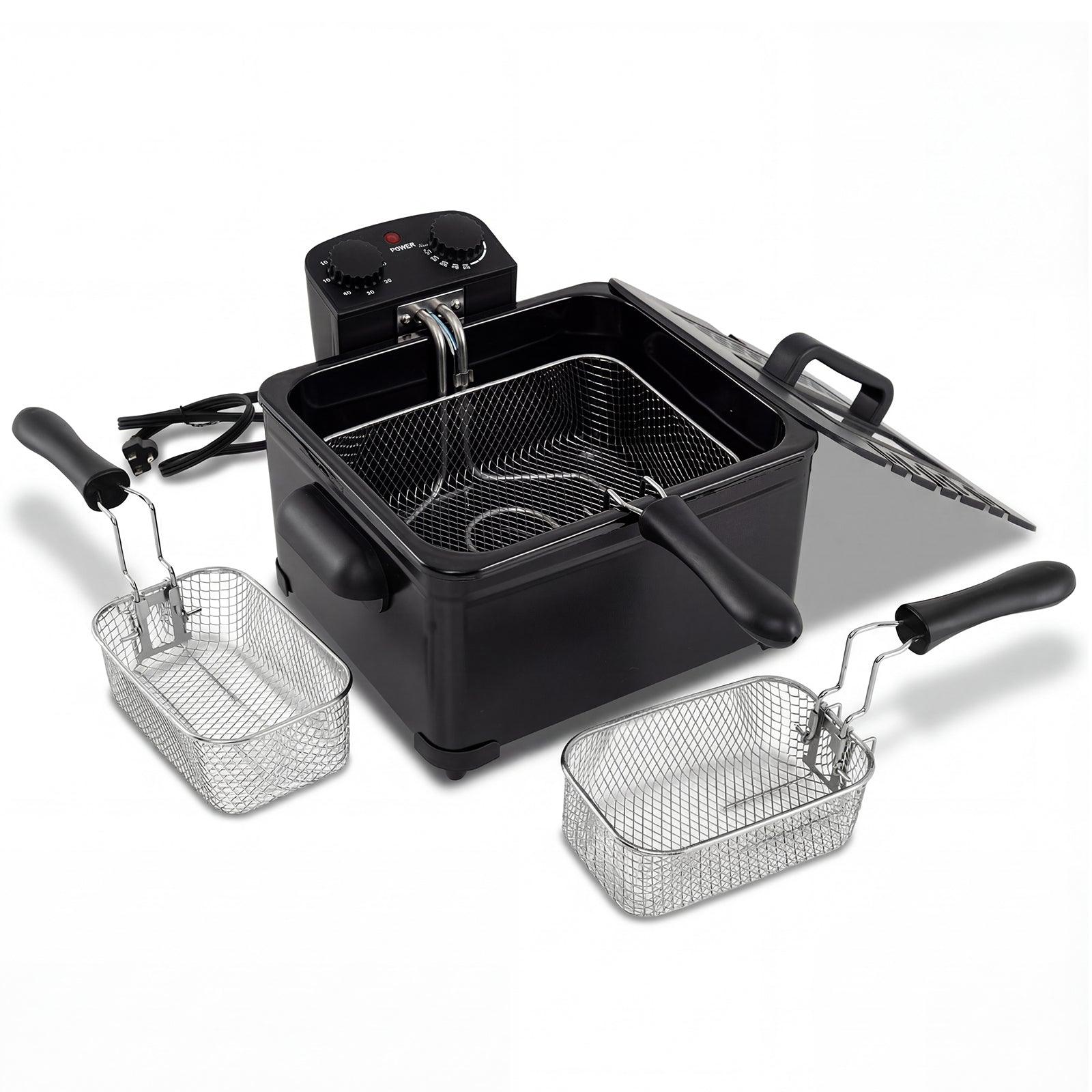 Electric Deep Fryer 5.3QT/21-Cup Stainless Steel 1700W with Triple Basket
