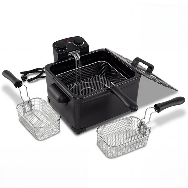 Electric Deep Fryer 5.3QT/21-Cup Stainless Steel 1700W with Triple Basket