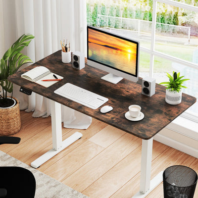 Electric Standing Desk with LED Display and 2 Memory Height Settings-Rustic Brown
